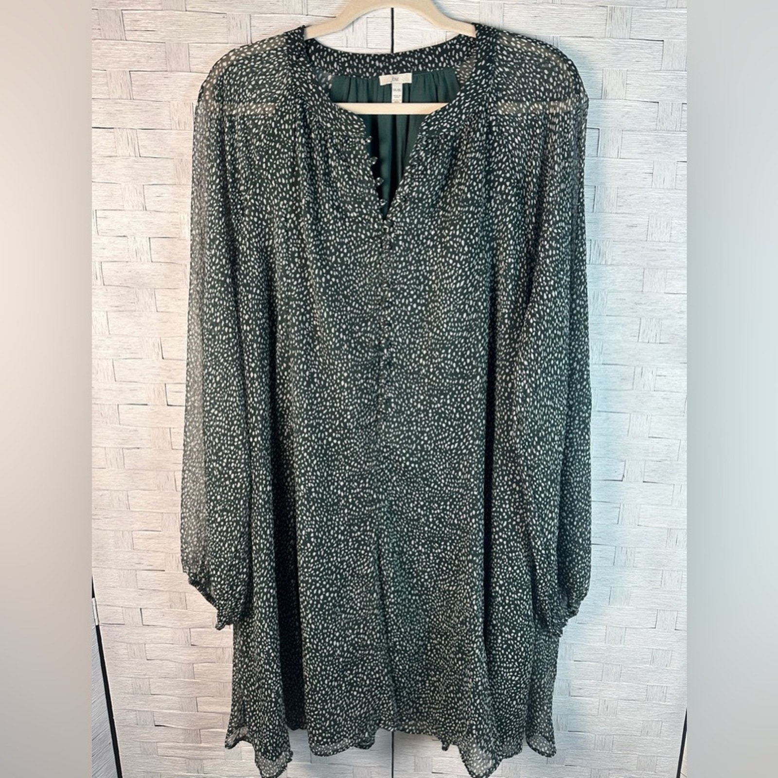 Joie Womens Dress Baby Doll Midi Balloon Sleeve 1/4 Button Down Sheer Plus Size